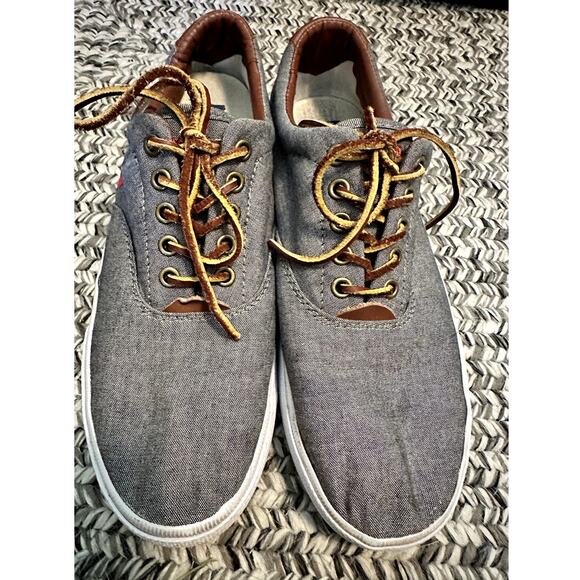 Polo Ralph Lauren Mens Size 8.5 Vaughn Gray Denim Leather Pony Logo Boat Shoes